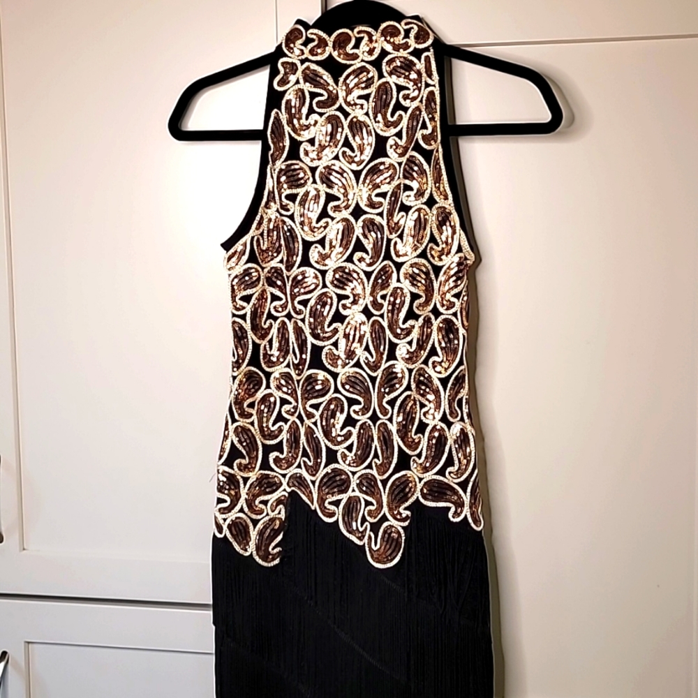 Gold and black cocktail dress